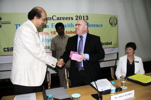 ChemCareers India 2013: Mr Andrew MacAllister (British Deputy High Commissioner) and Julie Franklin (Royal Society of Chemistry careers advisor)