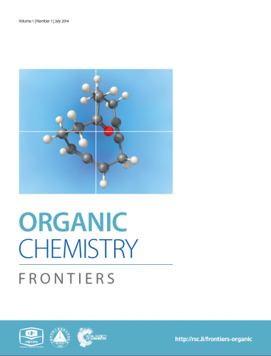 Organic Chemistry Frontiers cover, ball and stick molecule